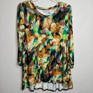 LOGO by Lori Goldstein Sz Large Rayon 230 Printed 3/4 Sleeve Top